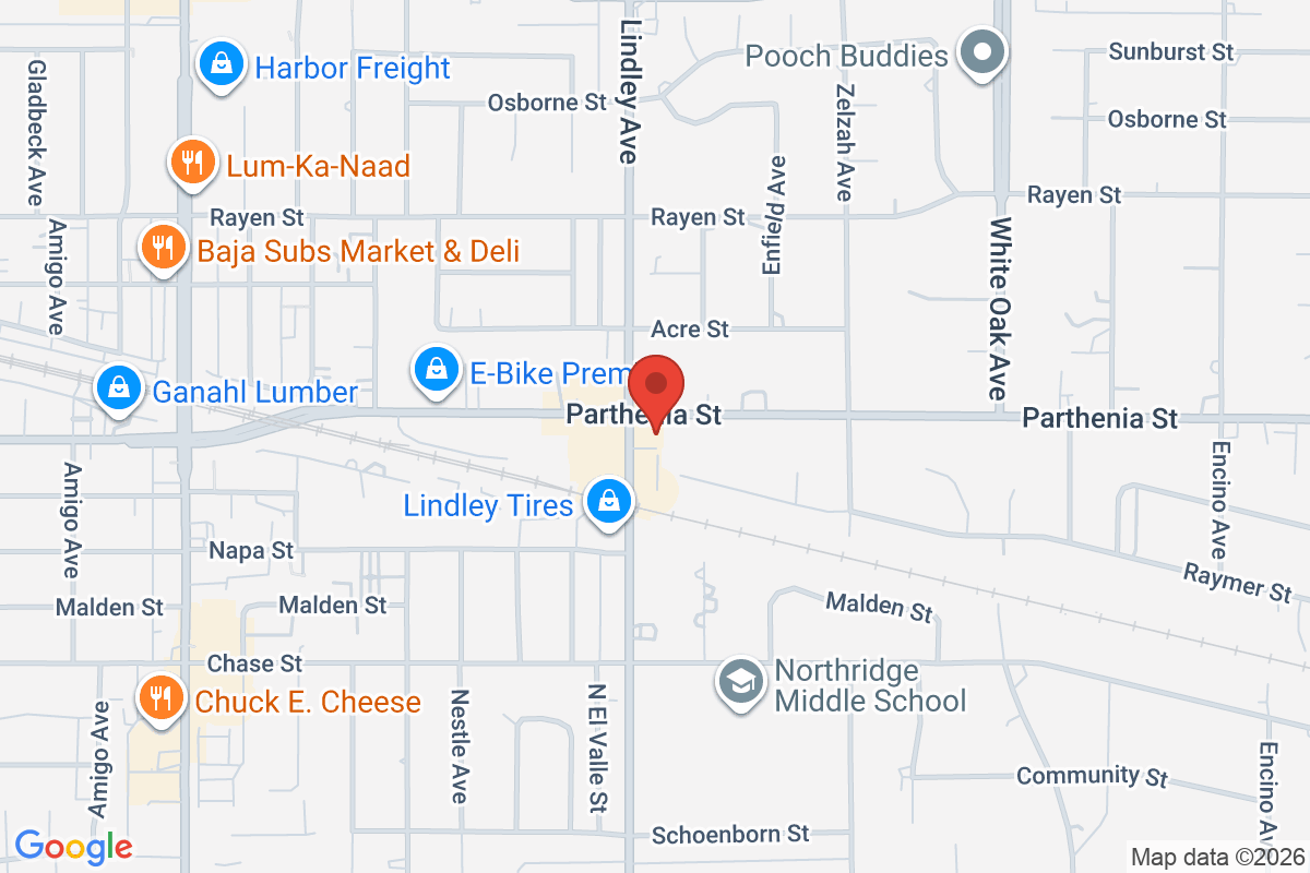 Map showing Cultivate Barbershop Northridge location at 8670 Lindley Ave, Northridge, CA 91325, USA